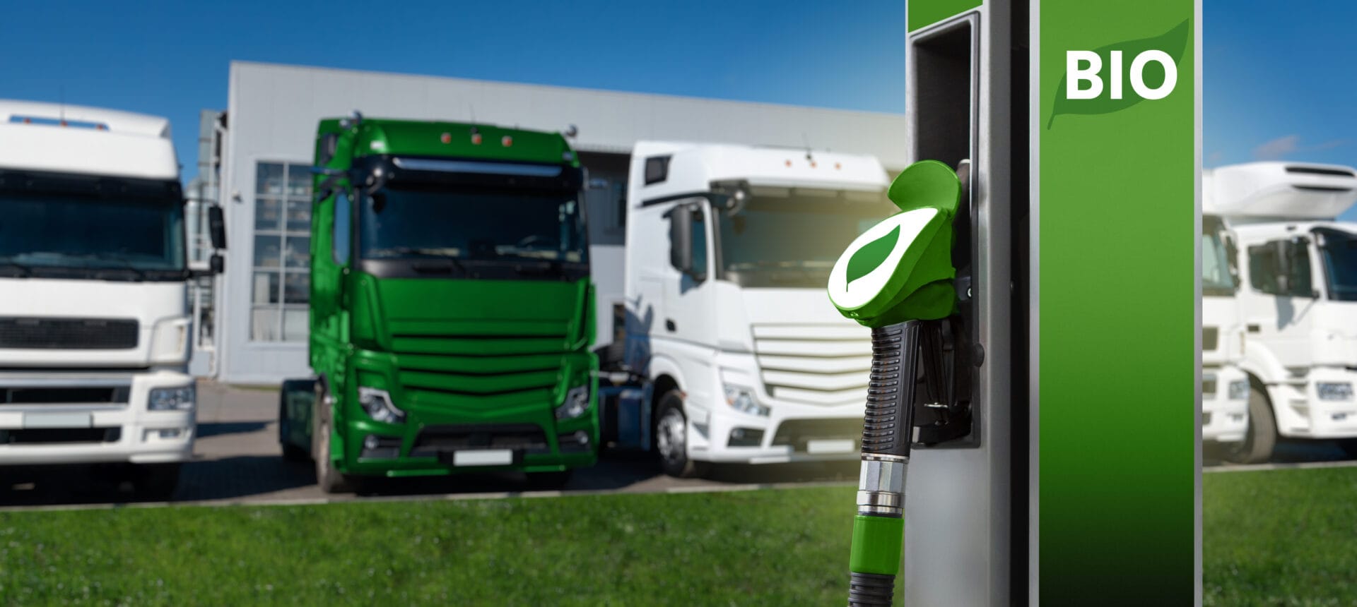 Biofuel station on a background of trucks
